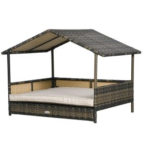 Wicker Dog House Indoor Outdoor Removable Cushion Lounge Khaki